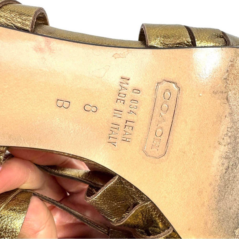 Coach Gold Slingback Strappy Heel Sandals with Peep Toe - Picture 5 of 9